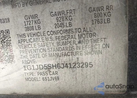 2018 Chevrolet Sonic Lt Auto from USA, damaged, VIN 1G1JD5SH6J4123295